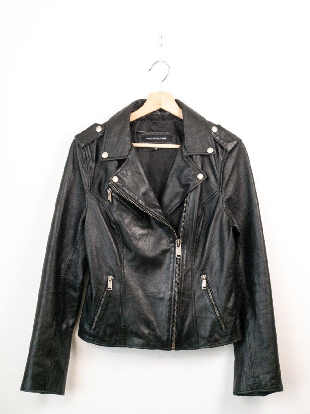 Wilsons Leather Black Moto Leather Jacket Sz M